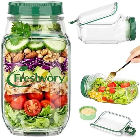 Salad Pod Mason Jar Side Open, Leakproof Salad Container, BPA-Free