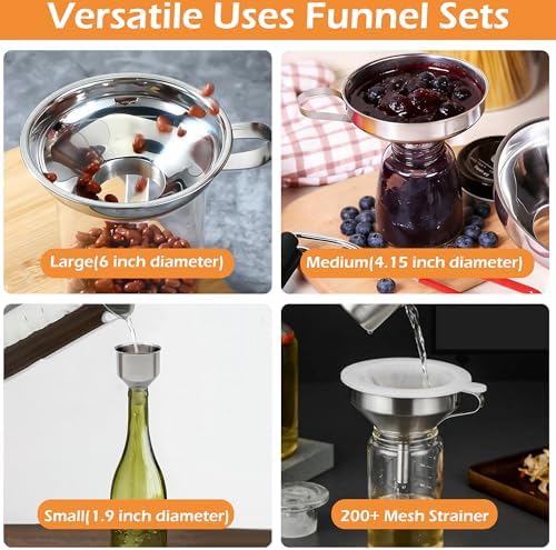 6 Pack Stainless Steel Canning Funnel for Filling Mason Jar with Mesh