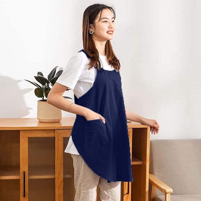 Cotton Cross Back Aprons Solid Color Cooking Kitchen Garden Smock - Image 2
