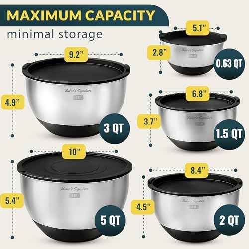 Stainless Steel Mixing Bowls with Lids Set of 5, 3 Graters, Black