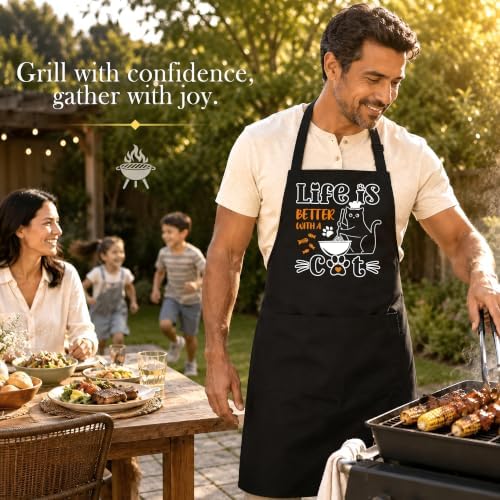 Black Cat Cooking Apron with Pockets