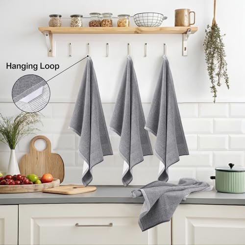 Mordimy Premium Large Cotton Kitchen Towels (18"x 28", 6 Pack), Grey