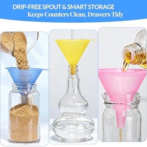 6 Pcs Plastic Funnel Set - Mini/Small/Large Funnels Set for Kitchen