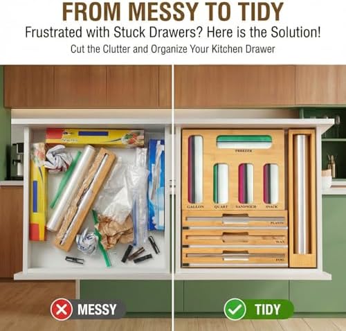 9 in 1 Storage Bag Organizer for Kitchen Drawer,Bamboo Foil and