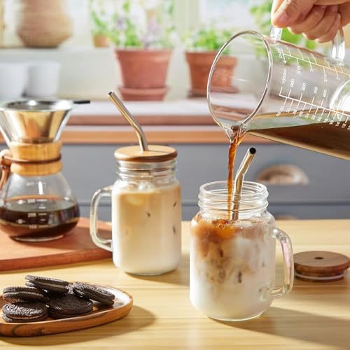 DRASTAR Iced Coffee Cup, 16 oz Mason Jar Cups with Handle, Small Glass