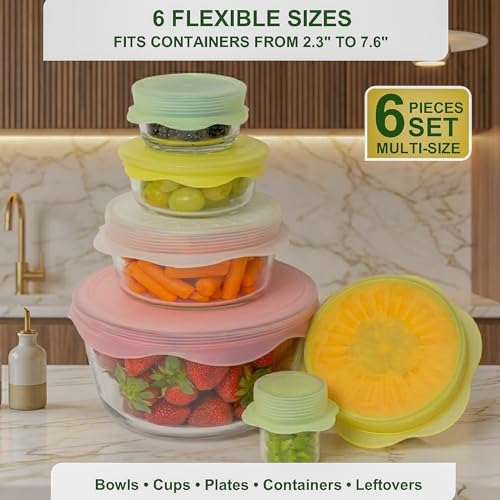 Silicone Stretch Lids, 6 PCS, Reusable Food Covers