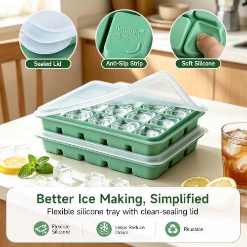 Tvmania Ice Cube Trays Set of 2, 15-Cube Silicone Molds with Removable