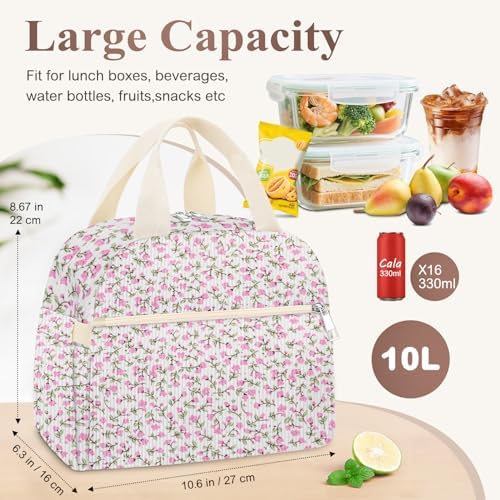 KUBYA Lunch Box for Women, Cute Flower Corduroy Insulated Lunch Bag