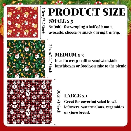 Ctosree 9-Pack Christmas Beeswax Food Wraps
