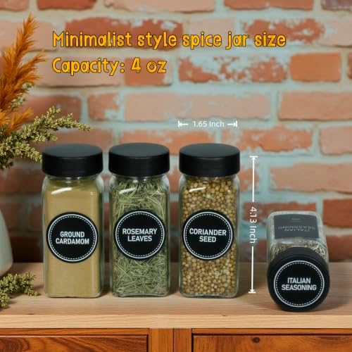 24 Spice Jars with Label, Glass Spice Bottles With Shaker Lids