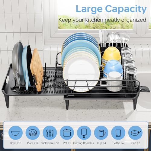 TOOLF Large Expandable Dish Drying Rack, Black