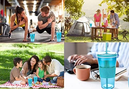 Women Men Snack Drink Cup Combo All-in-One Tumbler On-The-Go Blue Pack
