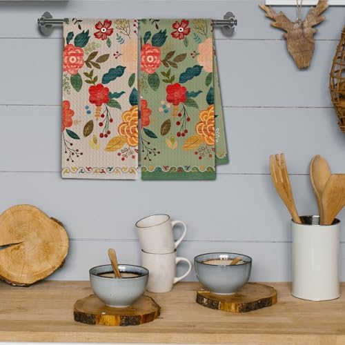 Vintage Boho Floral Kitchen Towels, Retro Colorful Flower Dish Tea