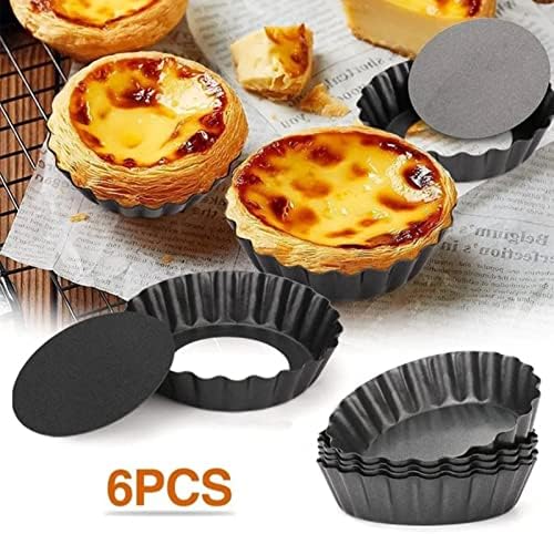 6PCS Non Stick Carbon Steel Tart Pan Removable Bottom Quiche Pan for