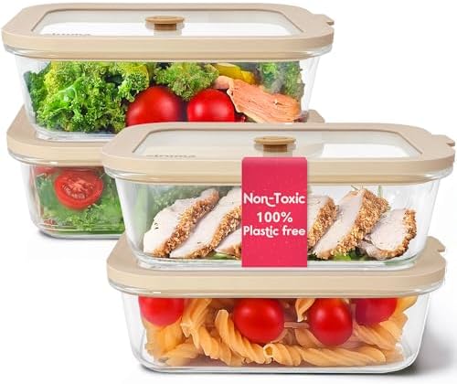Glass Food Containers with Lids, 4-Pack, 35 oz