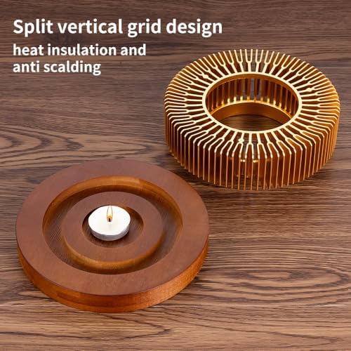 Teapot Warmer, Aluminum Tea Warmer with Wooden Base, Candle Heater for