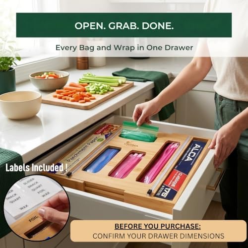 3" Slim 6-in-1 Expandable Storage Bag Organizer Kitchen Drawer