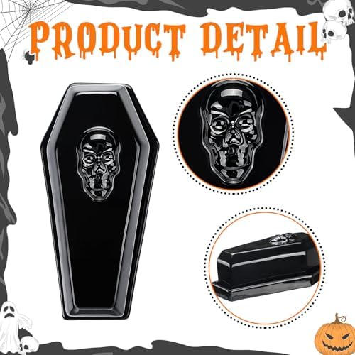 Reallnaive 2 Pcs Coffin Butter Dish with Lid, Gothic Skull Black,Flat