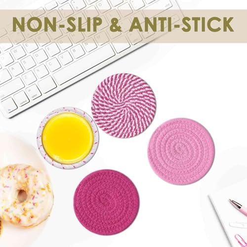 Drink Coasters 8 Pack with Holder, 4-Color Cotton Woven Absorbent