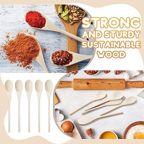 Eaasty 50 Pcs 9.8 Inch Wooden Spoons Bulk for Cooking Handle Long