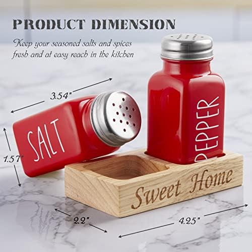 Red Salt and Pepper Shakers Set with Holder - Dopeca Glass Salt Shaker