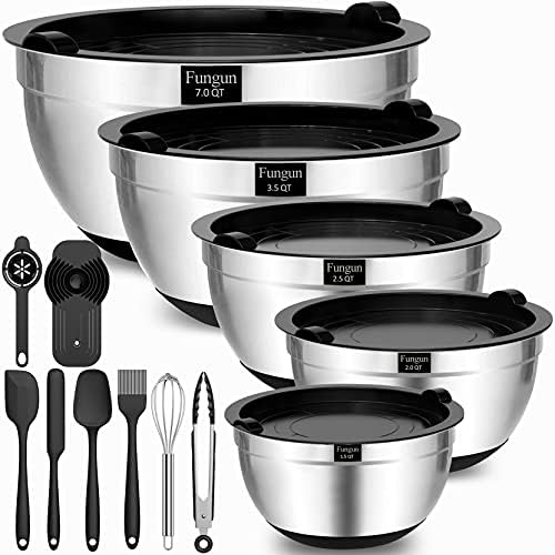 Fungun Mixing Bowls with Airtight Lids, 18 PCS Stainless Steel Nesting
