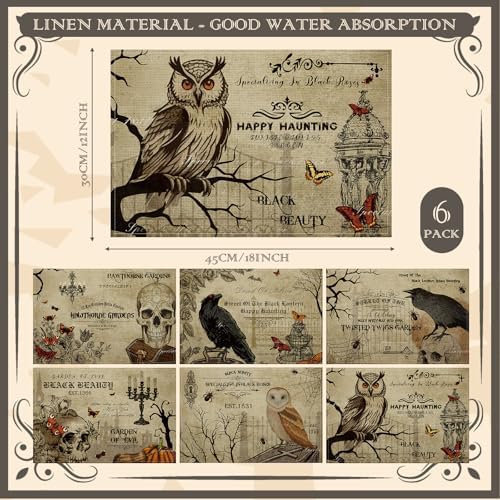 Umigy 6 Pcs Halloween Placemats 12"x18" Gothic Bat Placemats Kitchen