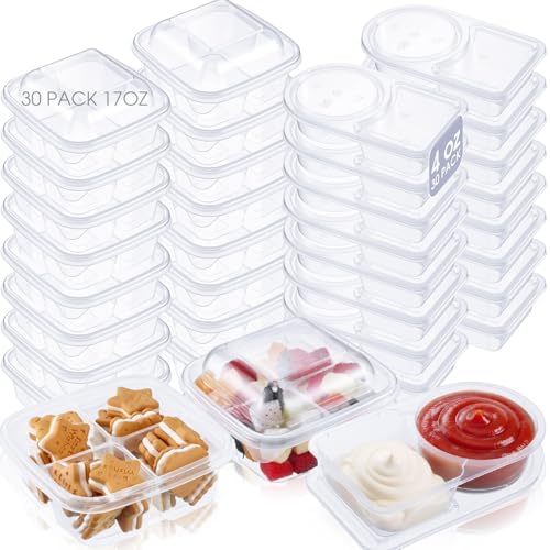 Blushtier 60 Pcs Snack Containers Bento Boxes, 4 and 2 Compartments