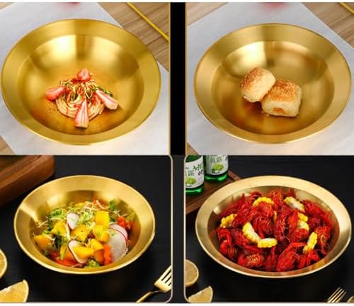 2 PCS Unbreakable Stainless Steel Gold Pasta Bowls Wide Rim Salad