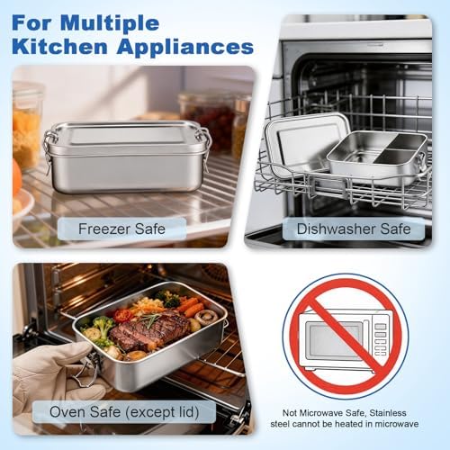 P&P CHEF 1400 ML Bento Box, 3-Section, 2 Pcs