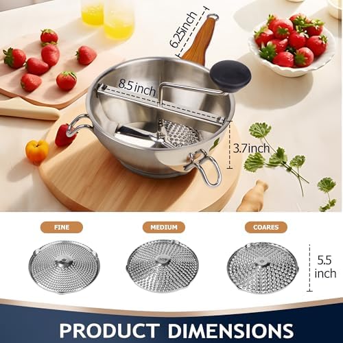 Stainless Steel Food Mill With 3 Milling Discs,Ergonomic design Rotary