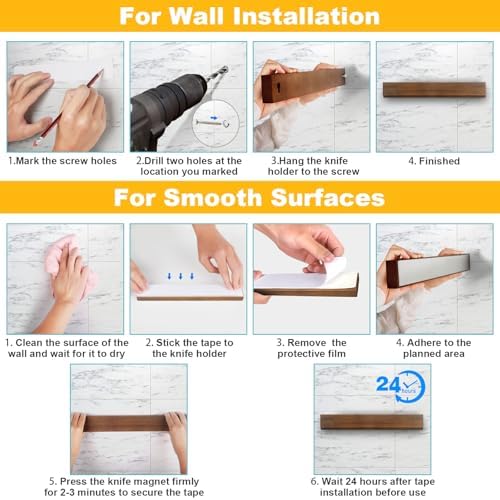 Magnetic Wood Knife Holder, 16" Wall Mount