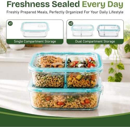 Glass Meal Prep Containers 3 Pack – Upgraded Version with Steam Vent