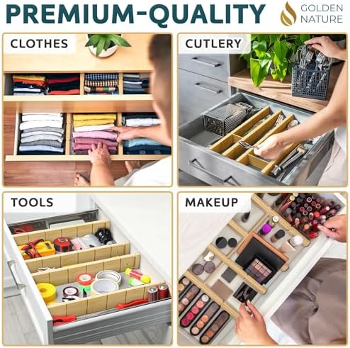 Bamboo Drawer Organizer with Inserts & Labels, 17-22", Kitchen