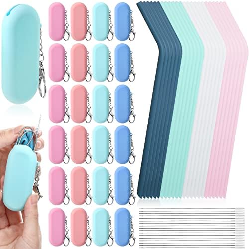 Zubebe 24 Set Silicone Straws with Case Foldable for Travel 4 Colors