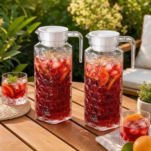 Peohud 2 Pack Acrylic Pitchers, 37oz Clear Plastic Pitcher with