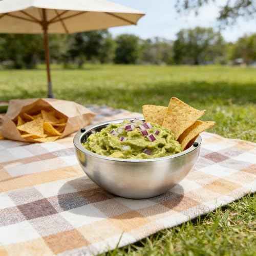 Dip Chiller Bowl 2 Pack- 70 OZ Large Capacity, Frozen Ice Stainless Steel Insulated Party Serving Bowl, Salad Pod for Parties Salsa, Guacamole, Condiments, Sauces, Keeps Food Hot or Cold