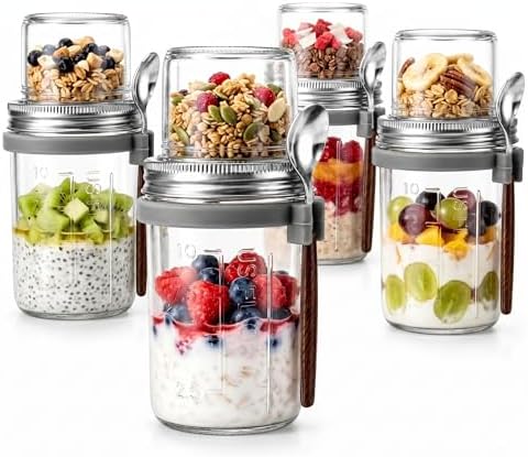 4 Pack 16Oz Glass Overnight Oats Containers with Lids