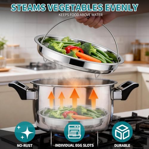 Broccoli Steamer Basket, Stainless Steel Vegetable Steamer Basket, for Steaming Food, with Foldable Handle and Stable Stand, Fine Steam Holes, Non-Rust, Ideal for Veggie and Most Pots