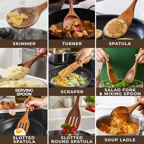 10-Piece Teak Wood Utensil Set with 3-Piece Ladles