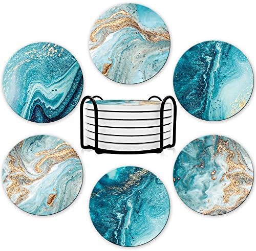 Dooke Coasters for Drinks, Round Absorbent Ceramic Stone Coasters Set