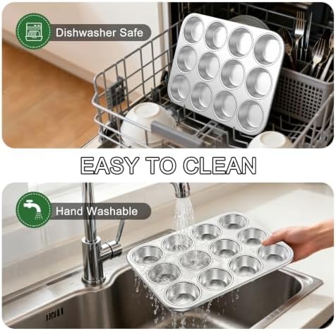 12-Cup Stainless Steel Muffin Pan, Cupcake Pan Metal Muffin Baking