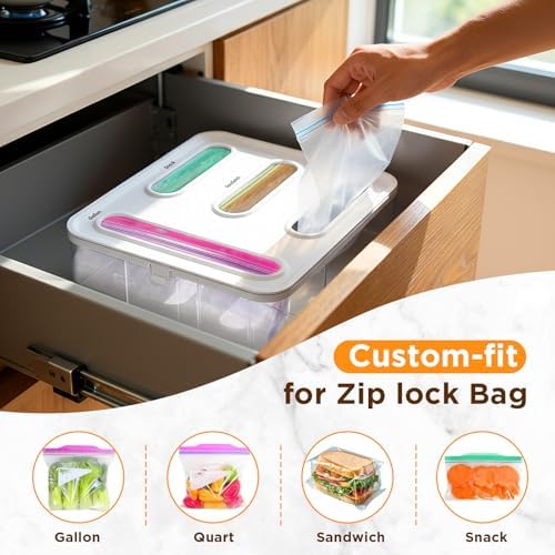 OUTXE Bag Organizer for Drawer + Fridge, Magnetic Kitchen Baggie