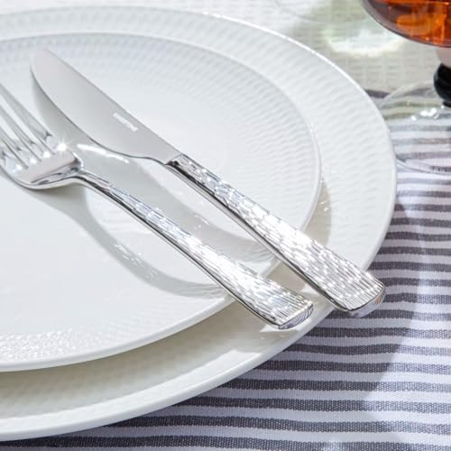 65 Pcs 18/10 Steel Silverware Set with Serving Utensils, Hammered