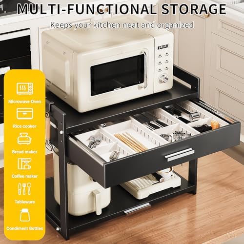 PureBox 2-Tier Adjustable Microwave Stand, Carbon Steel