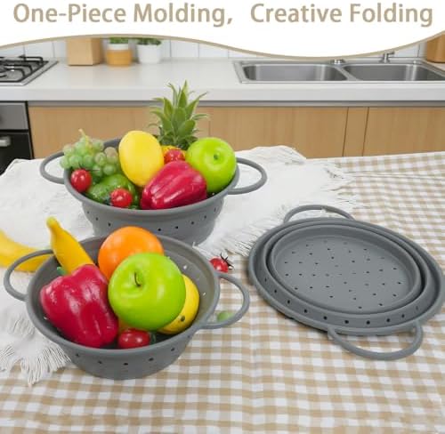 CEYAZYE Collapsible Colander Set of 3, Silicone Space-Saving Foldable