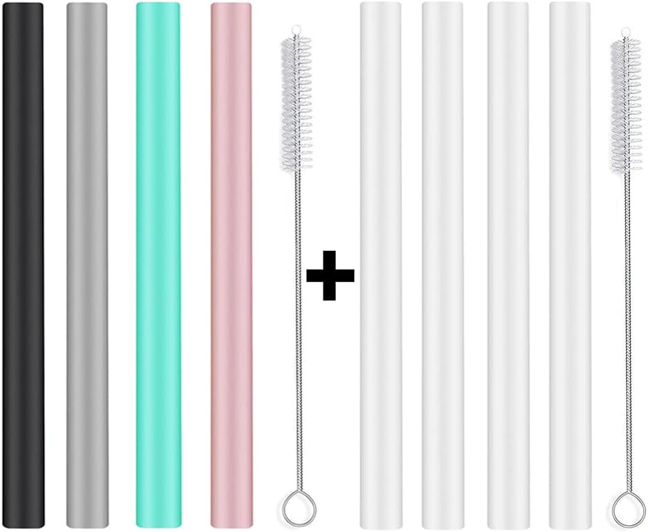 ALINK Reusable Silicone Boba Tea Straws, Pack of 8 with Brush and Case
