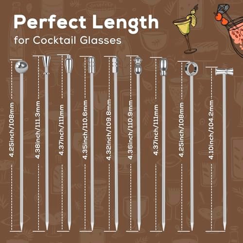Metal Martini Cocktail Picks 9 Pcs, 4.1 in Olive Skewers Stainless