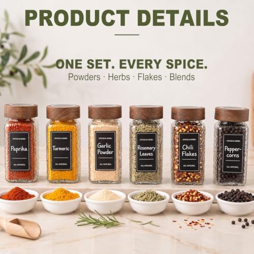 24 Pack 4oz Hammered Glass Spice Jars with Wood Lids, Dual Shaker