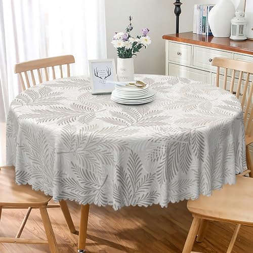 Grey Leaves Round Tablecloth 42 Inch Spring Leaf Printed Rustic